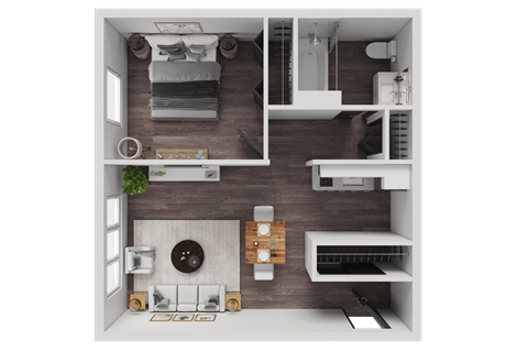 Floor plan for 1 bed, 1 bath, 560 sqft